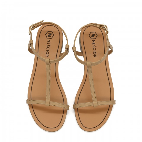 Złote skórzane sandały z cienkich paseczków 09T