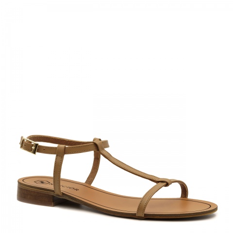 Złote skórzane sandały z cienkich paseczków 09T