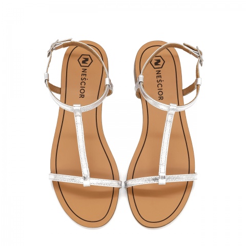 Srebrne sandały z cienkich paseczków 09T