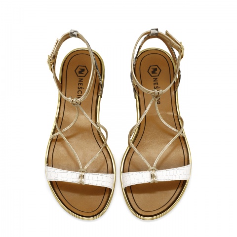 Skórzane sandały z cienkimi paseczkami zapinane wokół kostki 67F