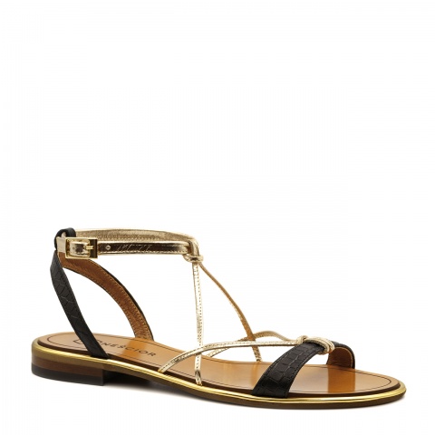 Czarno-złote sandały z paseczkami 67F