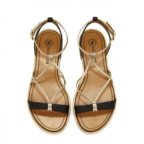 Skórzane sandały z cienkimi paseczkami zapinane wokół kostki 67F