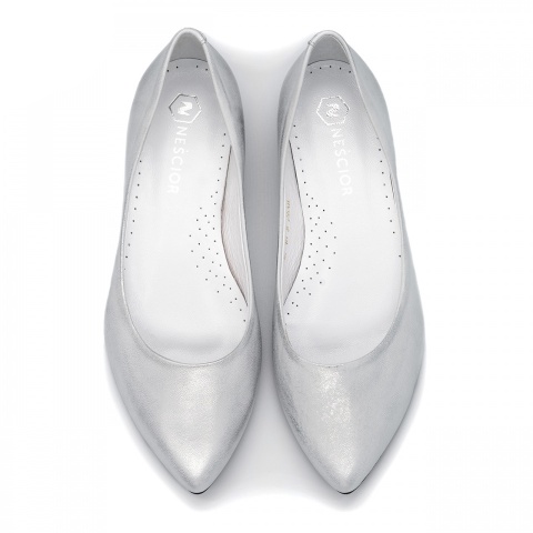 Damskie skórzane srebrne baleriny 263B