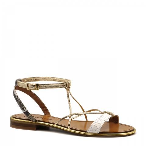 Skórzane sandały z cienkimi paseczkami zapinane wokół kostki 67F