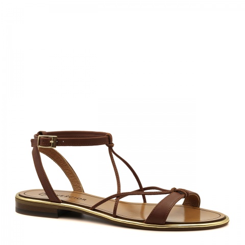 Skórzane sandały z cienkimi paseczkami zapinane wokół kostki 67F