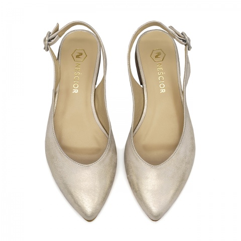 Złote skórzane baleriny z odkrytą piętą 263V