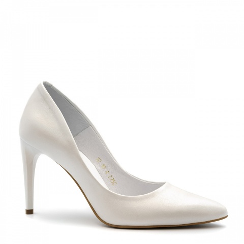 Perłowe klasyczne skórzane szpilki Y275C