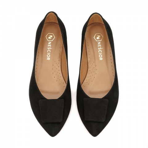 Czarne zamszowe baleriny z ozdobą 263F