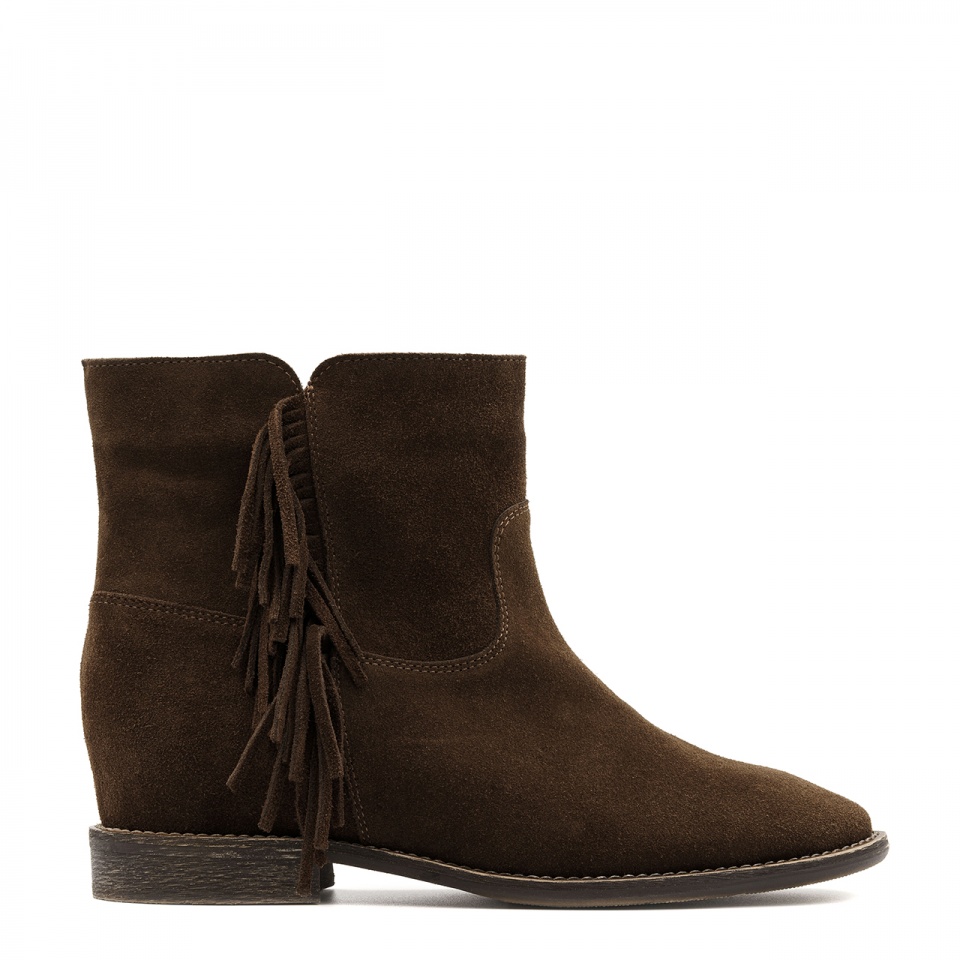 Brązowe welurowe botki z frędzlami 27G