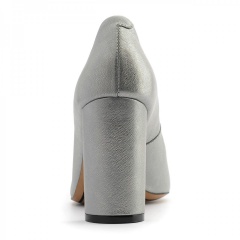 Srebrne skórzane czółenka na wysokim słupku Y107C