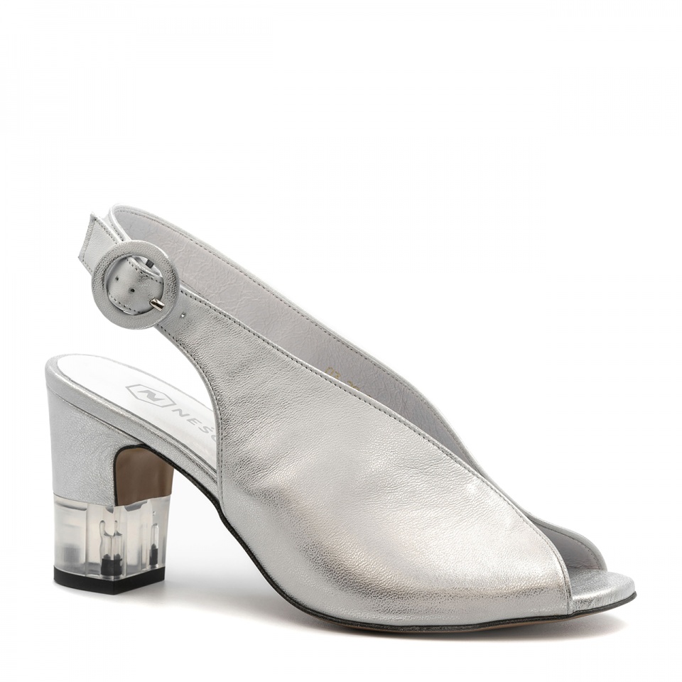 Srebrne sandały peep toe 114A
