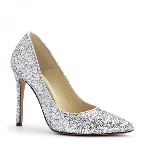 Srebrne klasyczne brokatowe szpilki Y101L