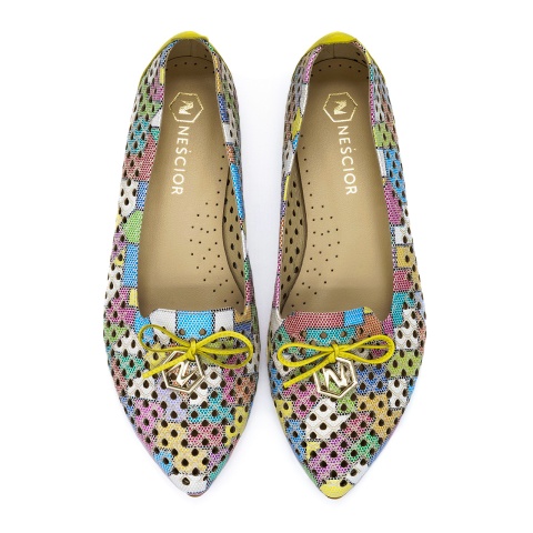 Kolorowe perforowane skórzane baleriny 263A