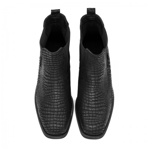 Czarne skórzane botki w krokodyli wzór 255T