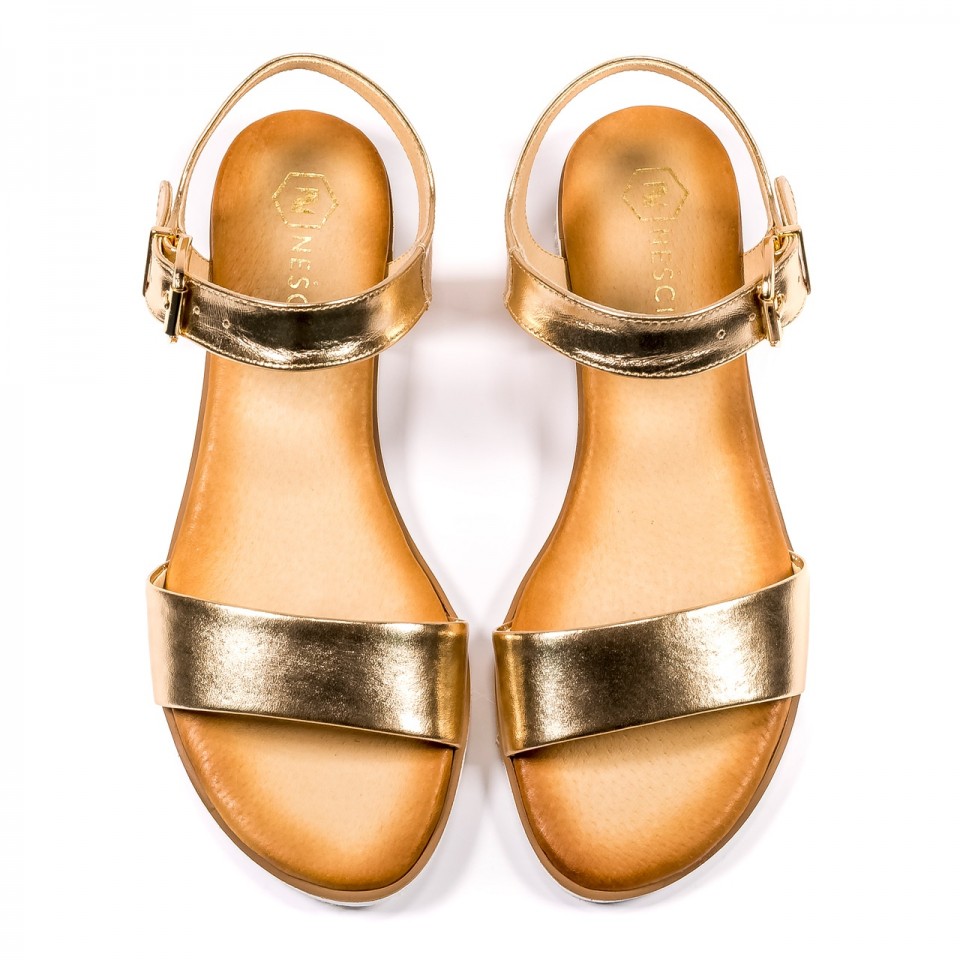 Złote skórzane sandały na grubej podeszwie 67S
