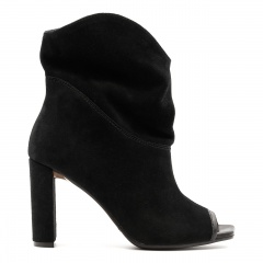 Czarne welurowe botki peep toe na słupku 133B