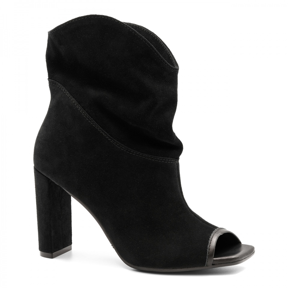Czarne welurowe botki peep toe na słupku 133B