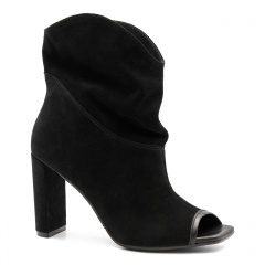 Czarne welurowe botki peep toe na słupku 133B