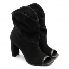 Czarne welurowe botki peep toe na słupku 133B