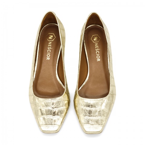 Złote baleriny z kwadratowym noskiem 273G