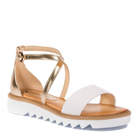 Biało-złote skórzane sandały z paskami 67A