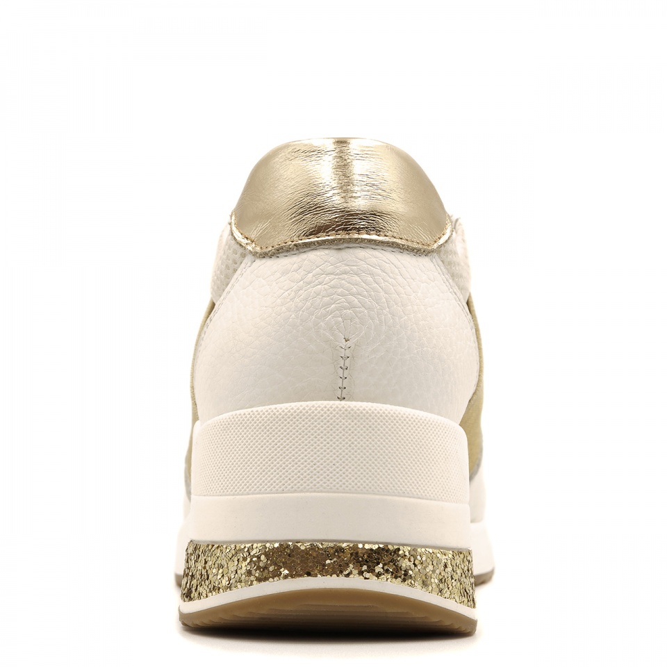 Sportowe biało-złote sneakersy z szeroką gumą 278G