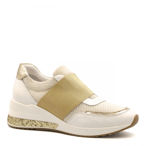 Sportowe biało-złote sneakersy z szeroką gumą 278G