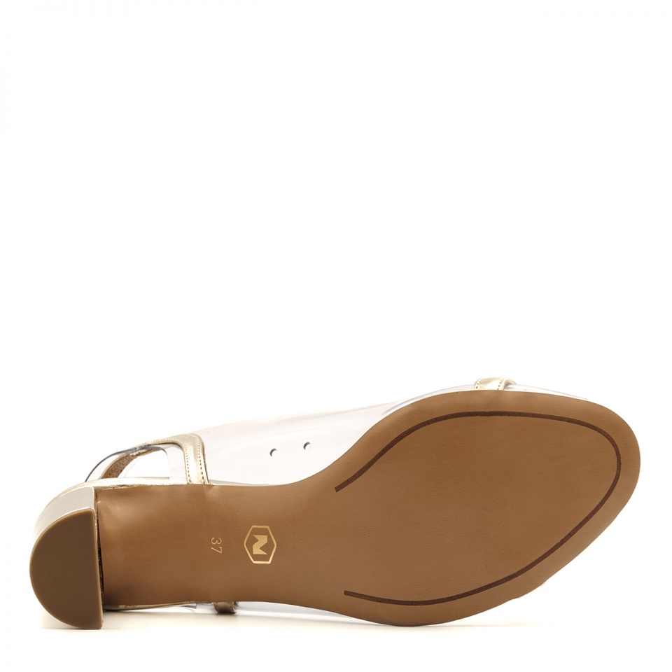 Złote skórzane eleganckie sandały z sylikonu na słupku 72D