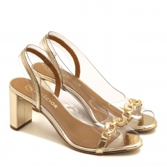 Złote skórzane eleganckie sandały z sylikonu na słupku 72D