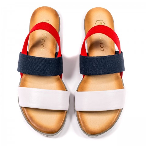 Trzykolorowe skórzane sandały z gumką 67P