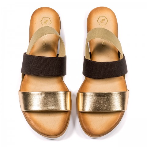 Dwukolorowe skórzane sandały z gumką 67P