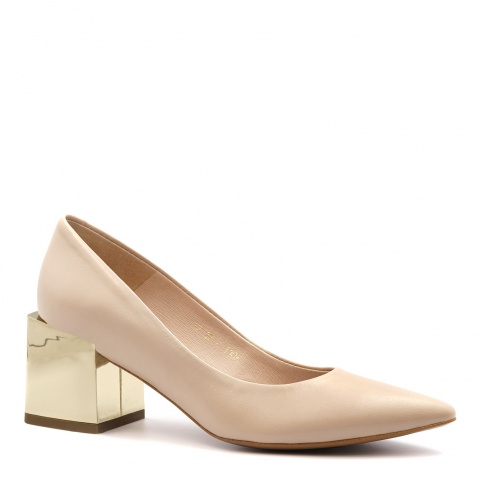 Pudrowo-różowe czółenka na lustrzanym klocku 110K