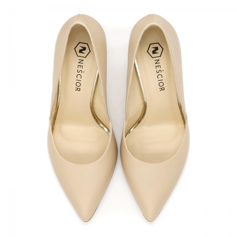 Beżowe skórzane damskie szpilki 92Y