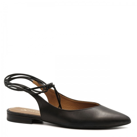 Czarne skórzane wiązane baleriny 263K