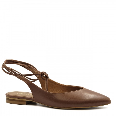 Brązowe skórzane wiązane baleriny 263K