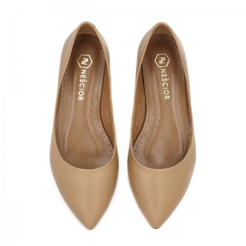 Damskie skórzane złote baleriny 263B