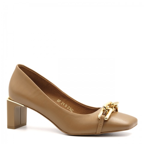 Karmelowe czółenka z kwadratowym noskiem 212C