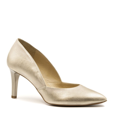 Złote skórzane czółenka na niskim obcasie 78P