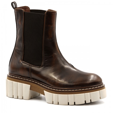 Brązowe cieniowane botki na grubej podeszwie 245S