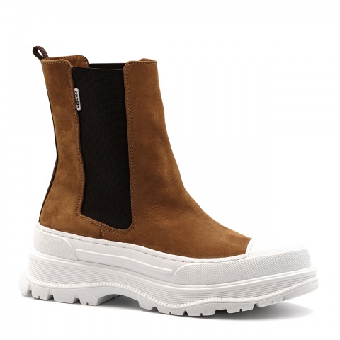 Koniakowe wsuwane botki na białej podeszwie 63D