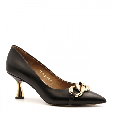 Czarne skórzane czółenka z łańcuchem 118T