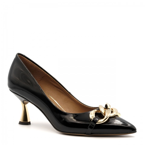 Czarne lakierowane czółenka z łańcuchem 118T