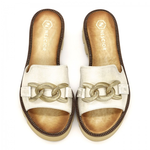 Złote skórzane klapki 216A