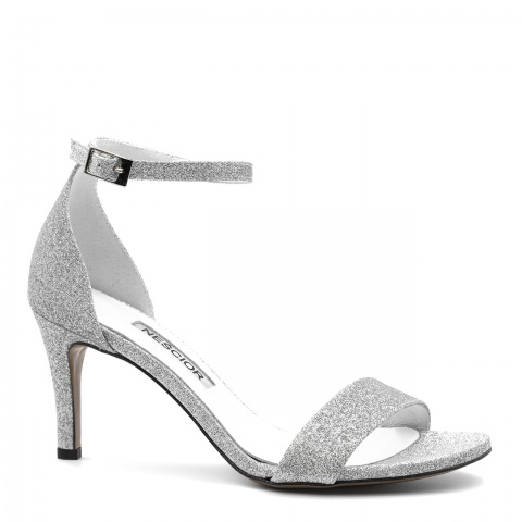 Srebrne brokatowe sandały na szpilce 114P