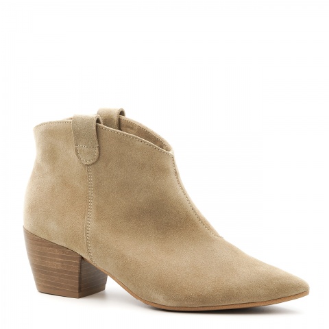 Beżowe welurowe botki bez zamka 110S