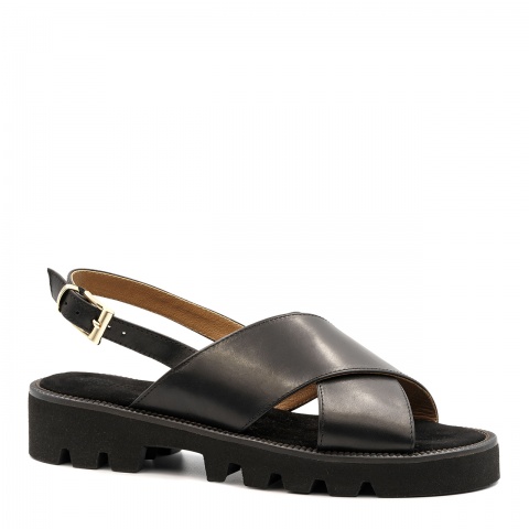 Czarne skórzane sandały z szerokimi paskami 216C