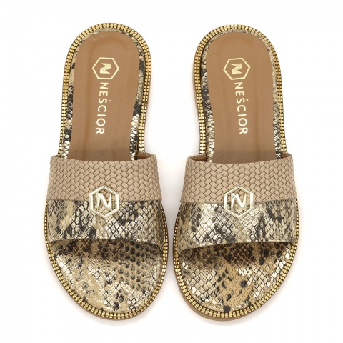 Cappuccino skórzane klapki 67W