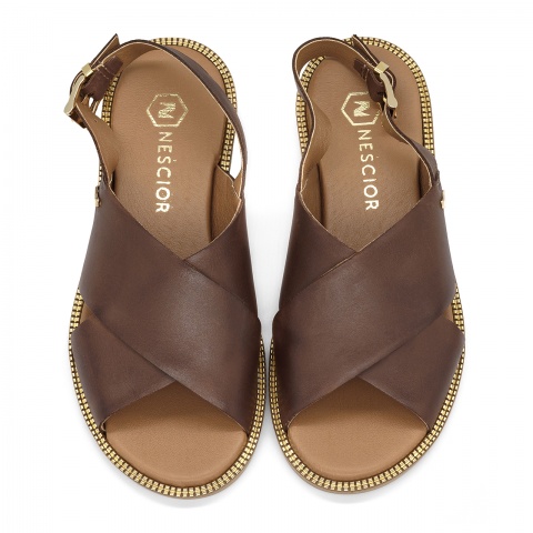 Brązowe skórzane sandały z paskami 67Z