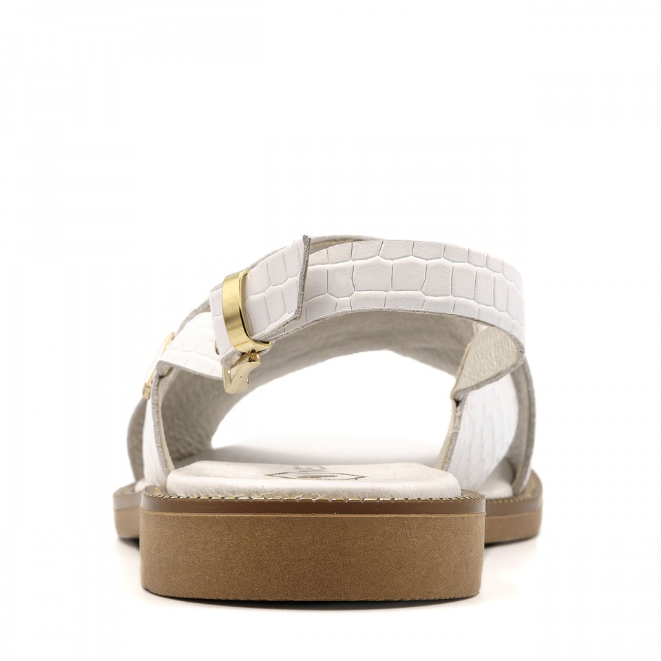Białe skórzane sandały z szerokimi paskami 67Z