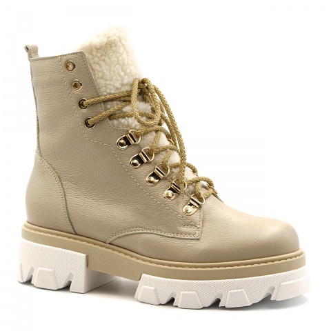 Ciemnobeżowe skórzane botki FI9999